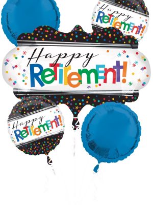 "Happy Retirement" Round Satin Foil Balloon Bouquet - 5 Piece