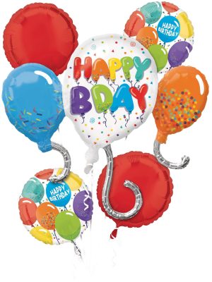 "Happy Birthday" Round Satin Foil Balloon Bouquet - 5 Piece